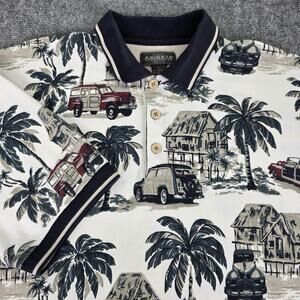 Vintage Knight Sportswear Polo Shirt Mens Large Hawaiian Tropical Beach Cars 90s